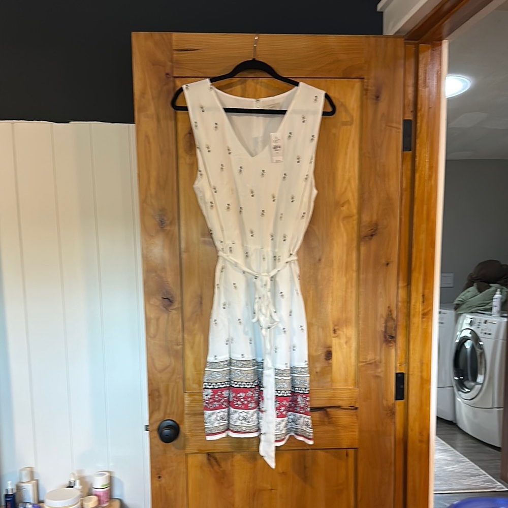 LOFT White Cream Midi Sundress V-Neck Sleeveless